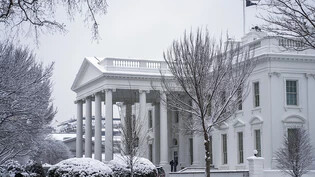Ein Arbeiter räumt während eines Wintersturms in Washington den Schnee von der Einfahrt zum Weißen Haus. Foto: Evan Vucci/AP